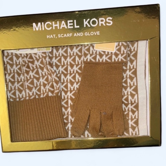Michael Kors Tan Hat, Scarf, and Glove Set - Picture 2 of 4